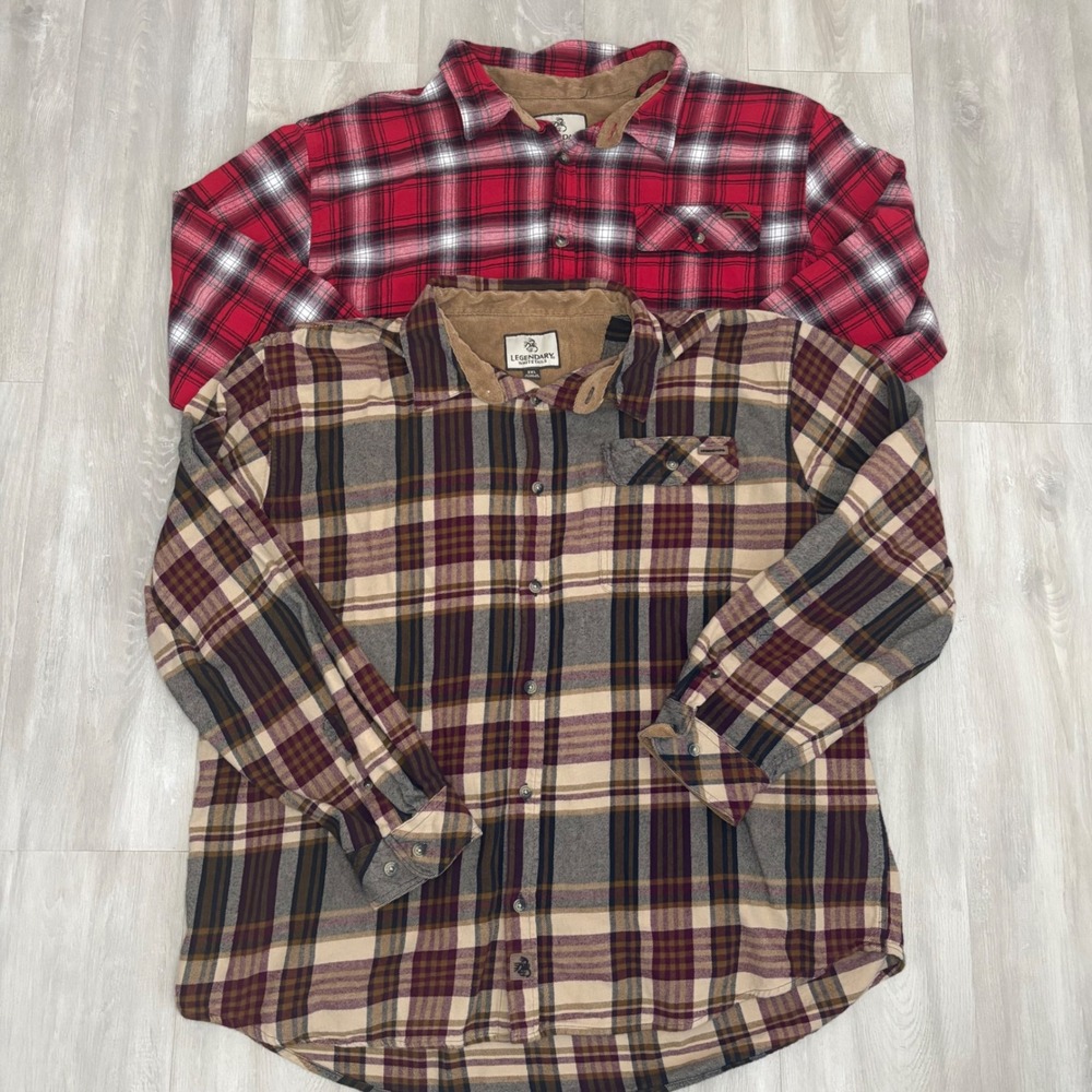 Legendary Whitetails Mens 3XL Flannel Shirts Plaid Corduroy Collar Lot of 2
